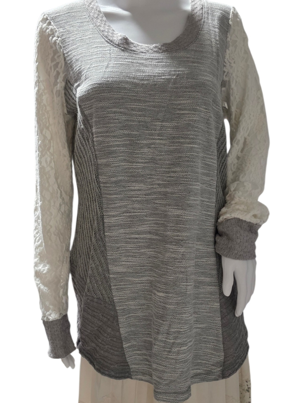 Anthropologie Saturday Sunday Lace Sleeve Mixed Knit Tunic L
